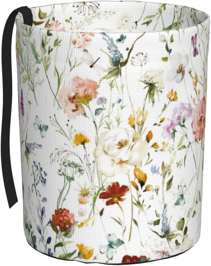 Watercolor Flower Car Trash Can,Car Accessories Waterproof Car Organizer Foldable Portable Trash Bin Can Be Hung on The Back Seat Garbage Can for Various Cars