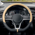 SEG Direct Flat Bottom Steering Wheel Cover Breathable, D Shaped Car Wheel Cover 14 1/2-15 in. (37-39 cm), Black Beige Microfiber Leather