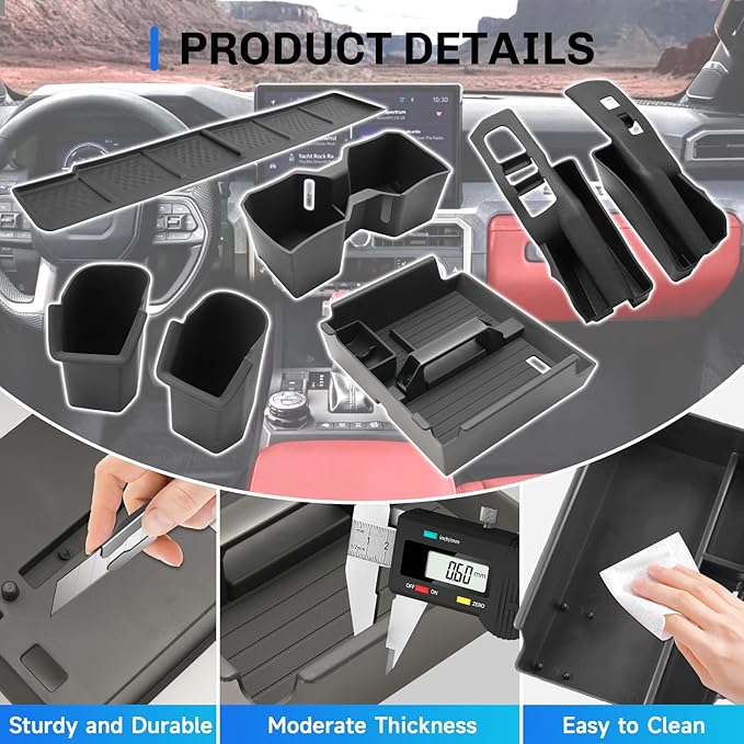 SXCY 5PCS for 2025 2026 Toyota 4Runner Accessories [Armrest Organizer + Front&Rear Cupholder + Door Side Tray + Passenger Side Tray] for 2025 Toyota 4Runner 2025 6th Gen 4Runner Console Acccessories