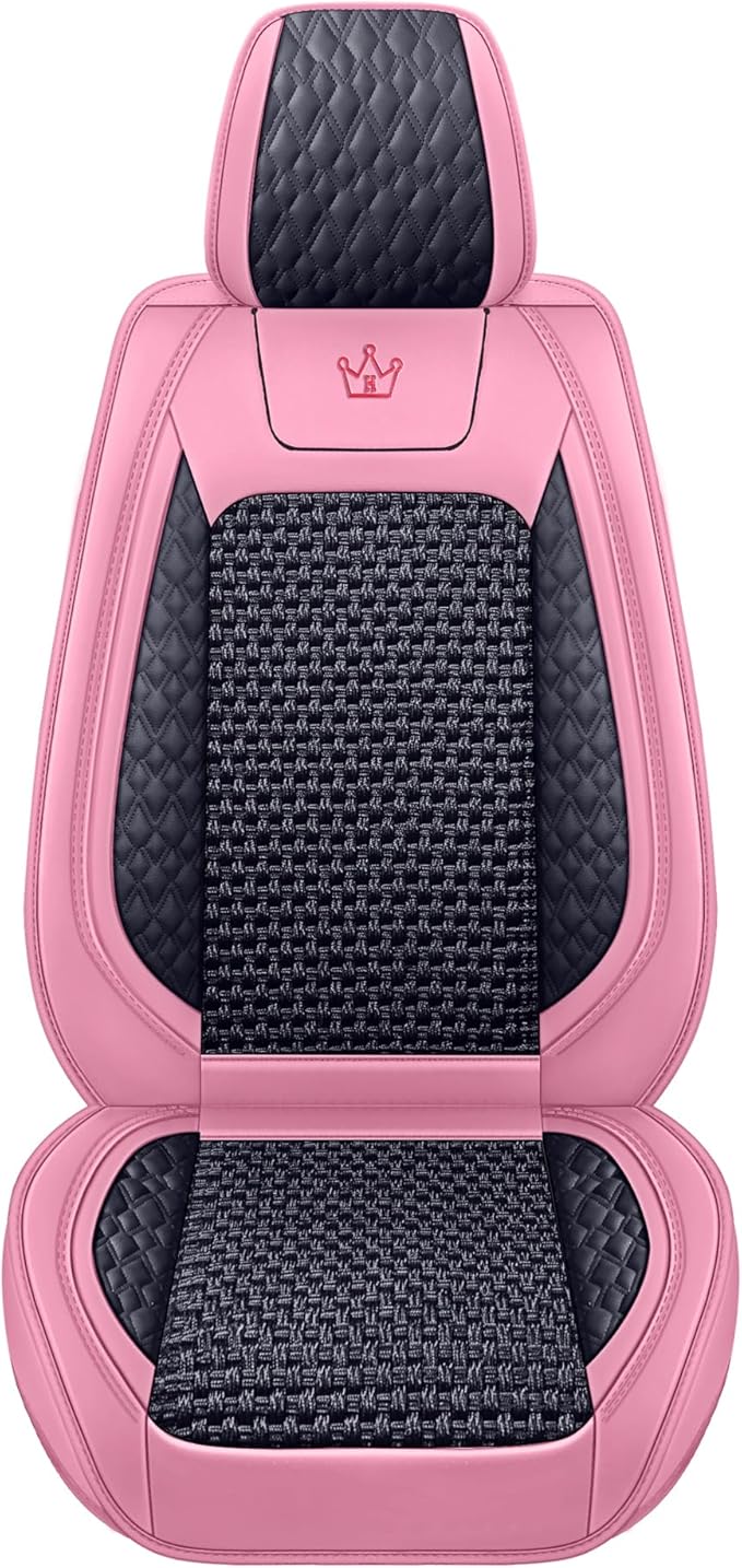 HighnessHwoo Luxury Car Seat Covers Full Set, Breathable Faux Leather Car Seat Protector, Dog Child Kids Summer Ventilated Seat Cushion for Front & Back Seats, Universal (Pink Black, 5 Seats)