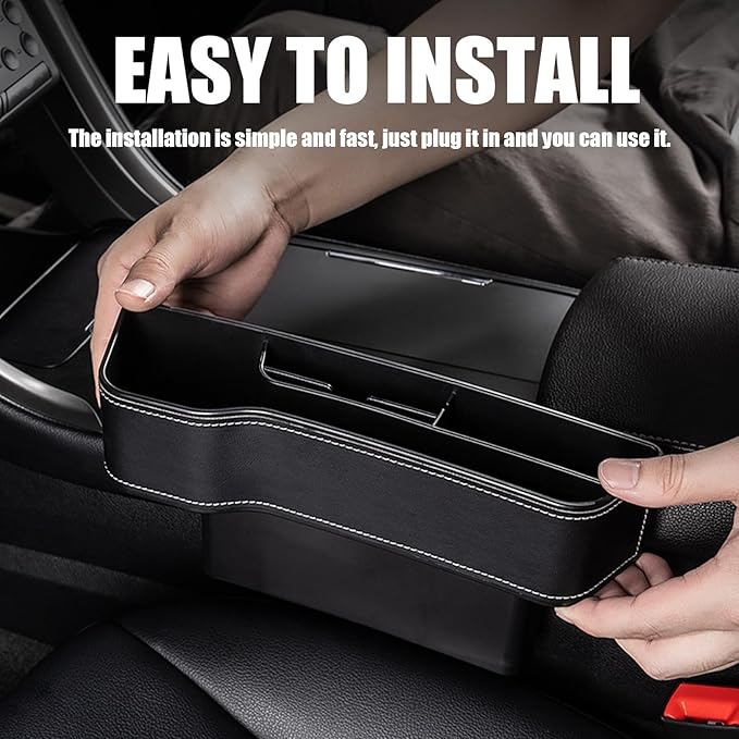 Leather Multifunctional Car Seat Organizer, Cars Seat-Gap Filler with Cup Holder, Multipurpose Backseat Car Seats Organizer Front Seats, Auto Storage Bag for Cars Console Side (Black,Left Seat)
