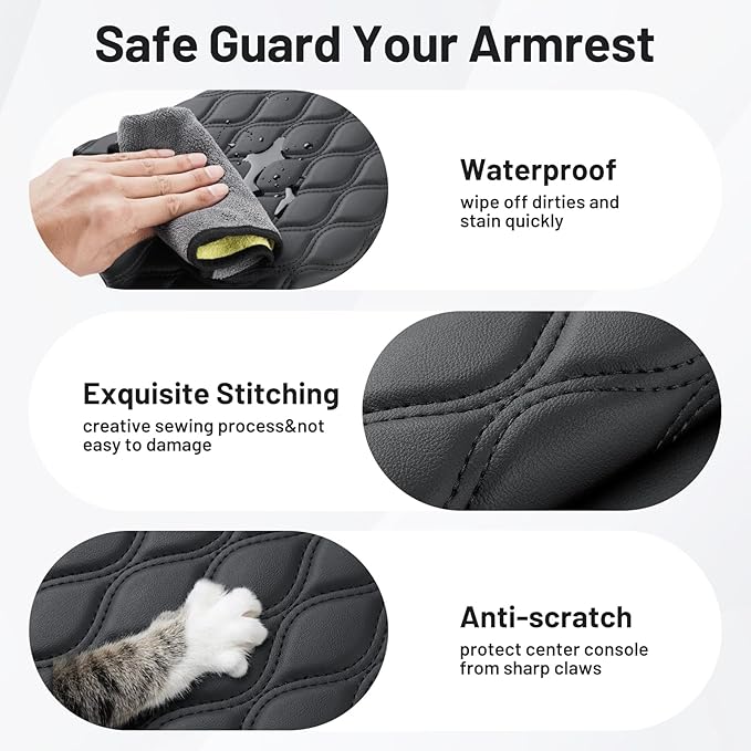 Autorder Center Console Cover for GMC Sierra/Chevy Silverado 2019-2025 2026 Accessories Armrest Cushion Cover Nappa Leather Middle Console Covers Console Cushion Pad Anti-Scratch(Bucket Seat Only)
