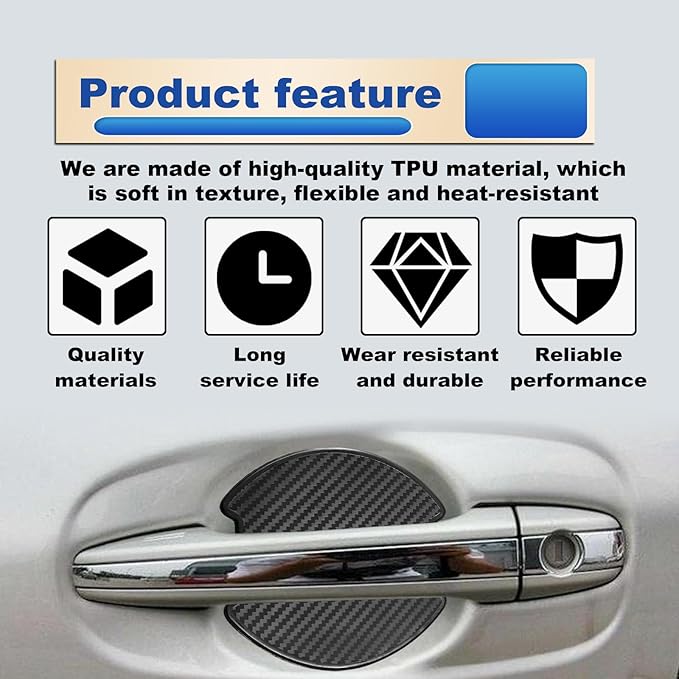 4PCS Car Door Handle Scratch Protector, Universal 3D Carbon Fiber Texture Anti-Scratch Doors Handle Paint Protection Film Cover Accessories for Most Vehicles (Large)