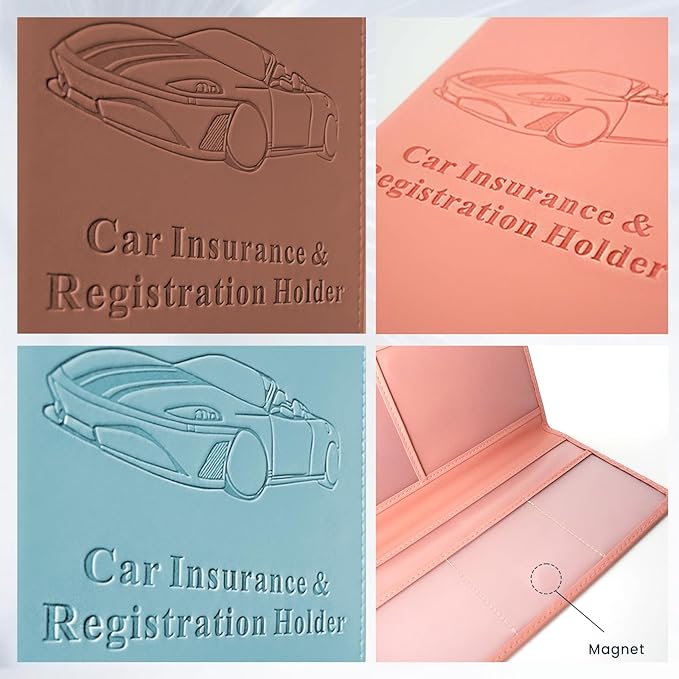 TILDOSAC Car Registration & Insurance Card Holder Leather Auto Glove Box Organizer Document Wallet with Magnetic Shut