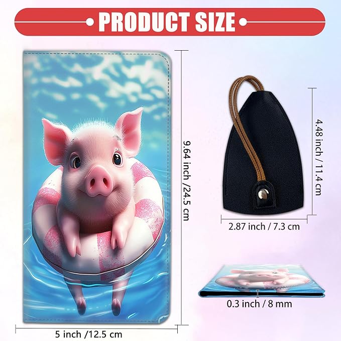 Car Registration Holder, Waterproof PU Leather Vehicle Card Document Glove Box Organizer, Women Interior Auto Accessories Case for Cards, Driver License Car Insurance Holder, Baby Pig Swimming