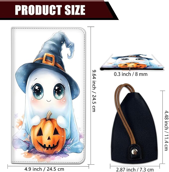 Car Registration Holder, PU Leather Vehicle Glove Box Organizer for Driver License,Document, Car Insurance Holder with Magnetic Shut, Auto Paperwork Wallet Accessories, Cute Ghost + Pumpkin Halloween