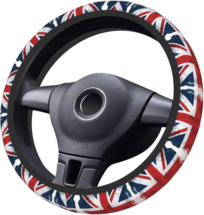 Watercolors British Flag Neoprene Steering Wheel Covers Women Men Car Accessories, Universal 15 Inch Fit Auto, Suvs, Truck