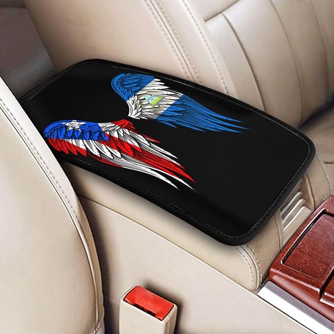Auto Center Console Pad Puerto Rico Porto Rico Puerto Rican and Nicaragua Nicaraguan Flag Wings Car Armrest Cover Armrest Seat Handrail Box Cover Cushion Universal Decoration Protector Accessories