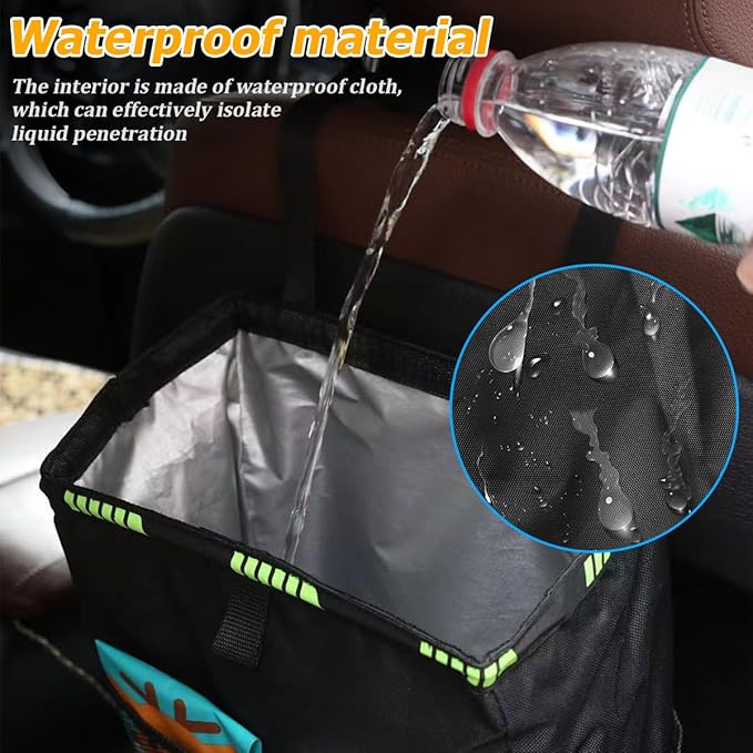 Car Trash Bag, Leak-Proof Large Capacity 3.4 Gallons Hanging Vehicle Trash Bin with Storage Pocket, Multipurpose Portable Auto Garbage Bag for Travel, Universal Fit (Pink)