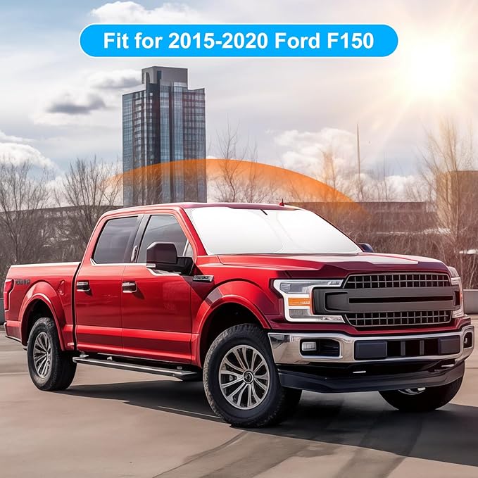 SHINEHOME Car Windshield Sun Shade Compatible with 2015-2020 Ford F150 Lariat, King Ranch, Platinum, XL XLT Limited Raptor Accessories Foldable Sunshade Custom Windshield Sun Visor