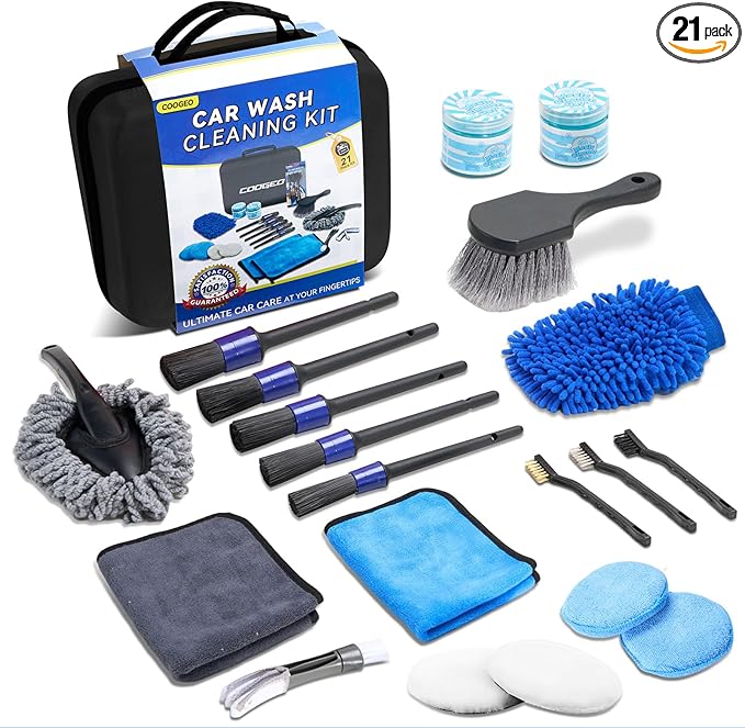 21Pcs Car Detailing Kit,Compelete Car Cleaning Kits Interior Cleaner with Detailing Brushes,Car Wash Kit with Cleaning Gel,Wash Mitt, Car Care Gift for Men