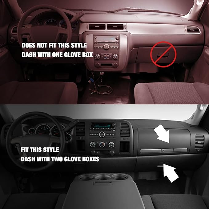 Dashboard Dash Cover Mat Carpet Compatible with 07-13 GMC Sierra(SL,SLE,or Work Truck Only) with Two Glove Boxes and 07-13 Chevrolet Silverado(LS, LT, or Work Truck ONLY!) with Two Glove Boxes