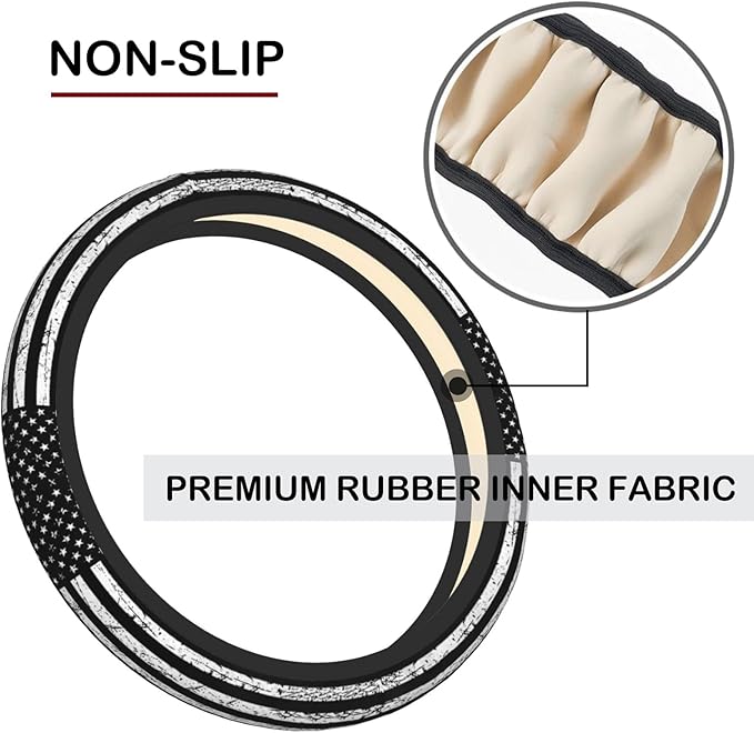 Black White American Flag Elastic Steering Wheel Cover, Non-Slip Breathable Neoprene Steering Wheel Covers, Men Car Accessories, Universal 15 Inch Fit Auto, Suvs, Truck