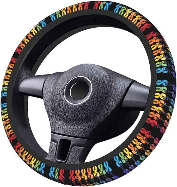 Neoprene Steering Wheel Cover Violin Pattern Car Steering Wheel Cover Universal Fit for Most Cars