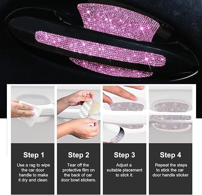 BetterJonny 10PCS Crystal Car Door Scratch Protector, Rhinestone Bling Scratch Protector Stickers for Women and Girls (Pink)