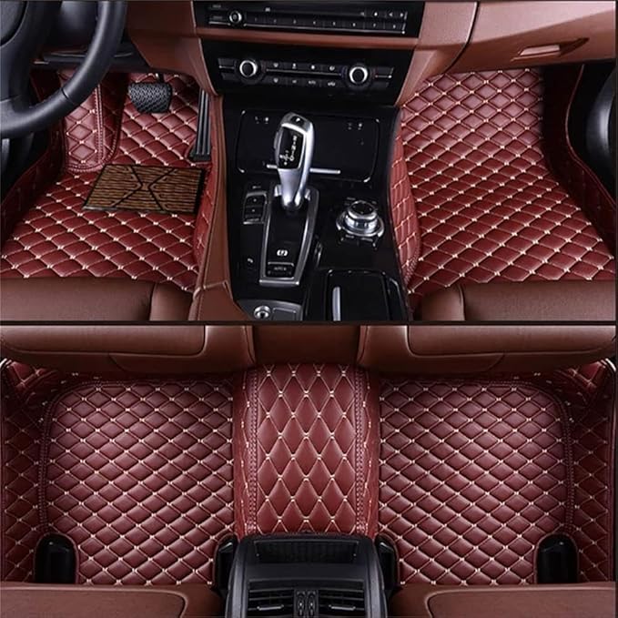 Custom Making Car Floor Mats for 96% Car Model Luxury Leather All Weather Waterproof Anti-Skid Full Coverage Liners (Wine red)