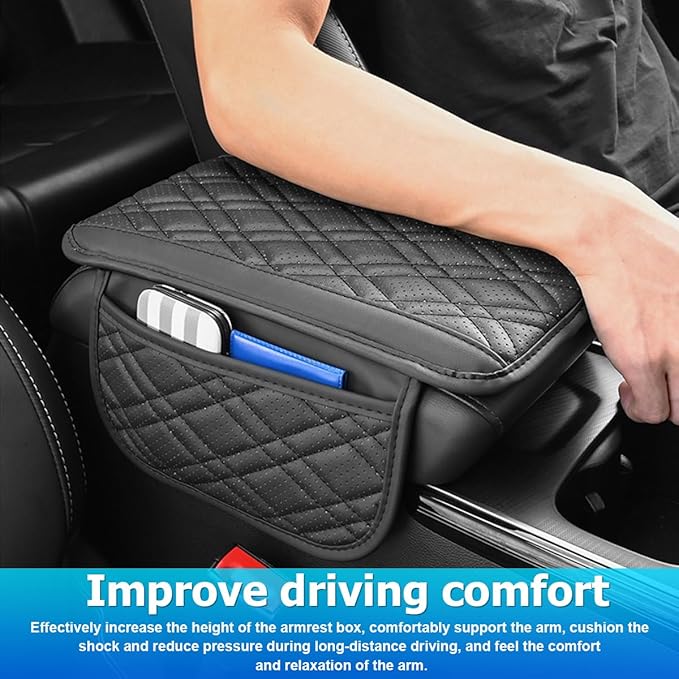 Mandark Car Center Console Cover, 2PCS Leather Vehicle Arm Rest Cushion with 2 Storage Bags, Automotive Armrest Interior Seat Box Pad Accessories, Universal for SUV, Sedan, Truck (Red)