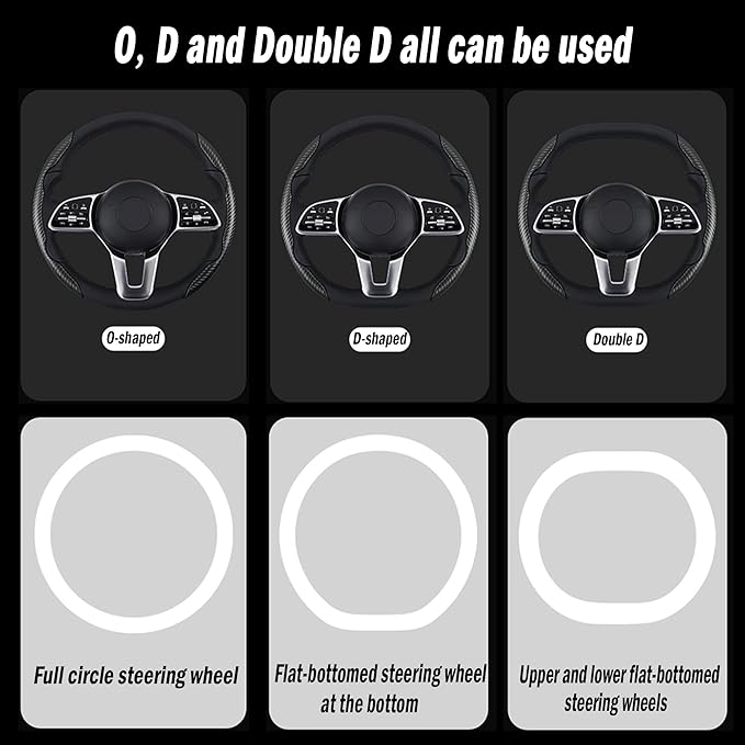 LevChall Carbon Fiber Steering Wheel Cover, 2-Piece Set Anti-Skid Comfortable Grip Segmented Butterfly Design, Easy Snap-On Installation Universal Fit 99% Cars, Black