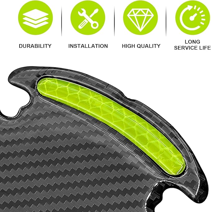 8PCS Universal Car Door Handle Protector Sticker - 3D Carbon Fiber Anti-Scratch Cover, Self-Adhesive & Non-Marking Reflective Safety Strips, Paint Protection Film (Yellow)