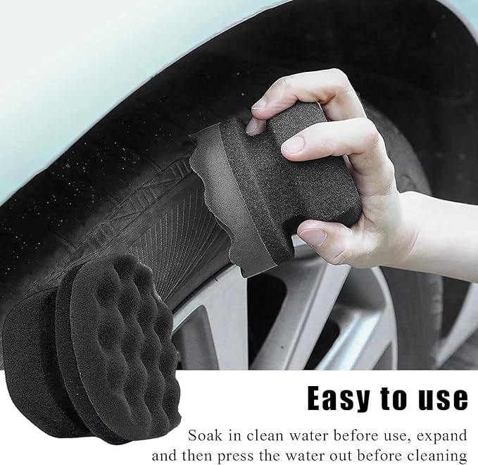 2 PCS Tire Dressing Applicator Pads, Reusable Hex Grip Tire Shine Applicator Polishing Sponge Pads, Wheel Tire Shine Detailing Foam for Most Vehicles, Car Accessories (Black, 3.15")