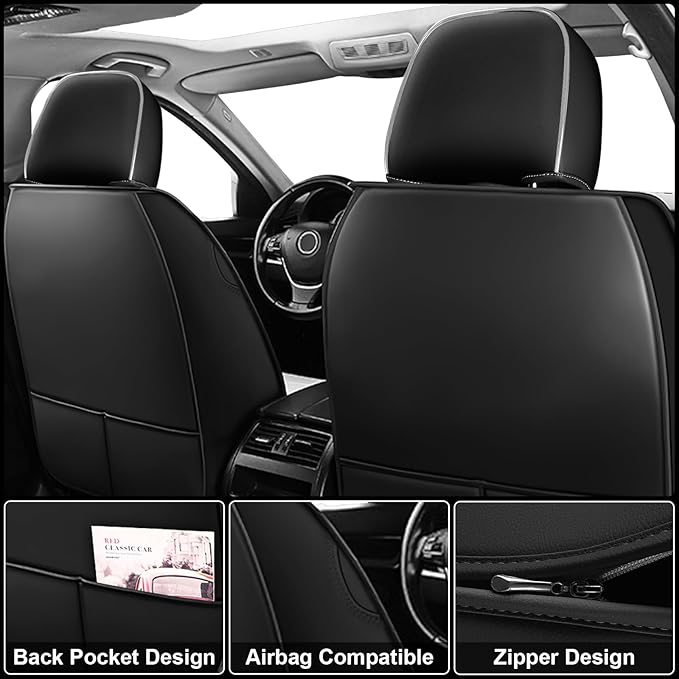 ARTIBY Seat Covers Full Set Custom Fit for Mitsubishi Outlander 2004-2025, Standard Waterproof Car Seat Cover, Breathable and Comfortable Leather Cushion Cover, Auto Interior Accessories (Black Gray)