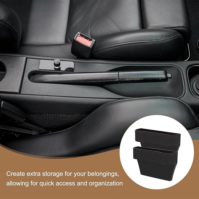 HARFINGTON Car Seat Gap Filler Organizer 10.2 x 6.5 x 3.1 Inch ABS+Leather Universal Car Organizer Storage Box Between Seat and Console (Left) with Cup Holders for Phone Keys, Black