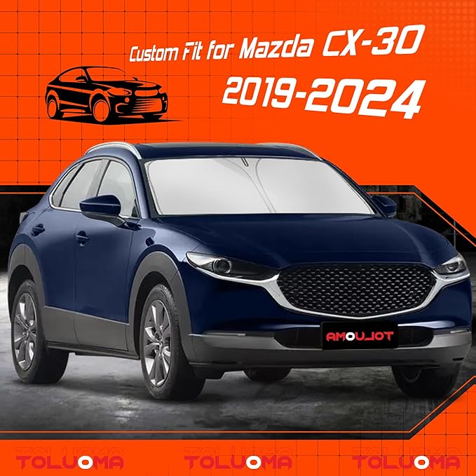 Toluoma Custom Fit Windshield Sun Shade for Mazda CX-30 2019-2025 - CX30 Sunshade Full Coverage, 210T Reflective Fabric, Double-Layer Design - Blocks 99% UV Rays, Easy to Install and Store