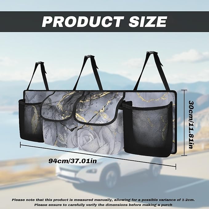 CLOHOMIN Gray Marble Print Trunk Organizer 4 Compartments Sturdy Trunk Organizer for SUV Rose Car Seatback Organizer Large Capacity Auto Trunk Mesh Storage for SUV Vehicle Sedan