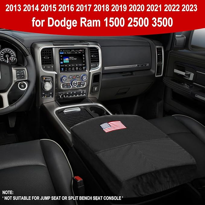 Center Console Cover for 2013-2023 Dodge Ram 1500 2500 3500 Middle Console Armrest Cover with Pocket, US Flag Comfortable Scratch-Resistant Velvet Covers, Vehicle Armrest Cushions