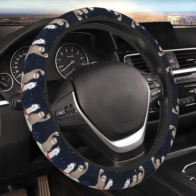 Sloth Llama Painting Universal Fit Steering Wheel Cover for Car, Truck, and SUV, Durable Steering Wheel Protection