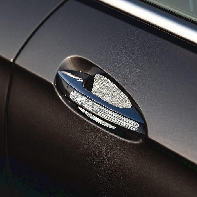 Gengki 10PCS Car Door Handle Bling Rhinestones Stickers Universal Auto Door Handle Scratch Cover Guard Protective Film Pad Sliver