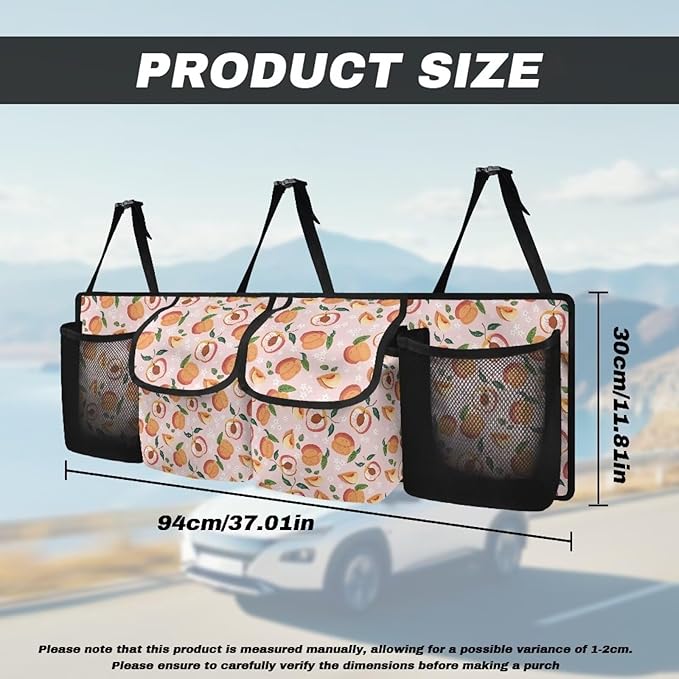 Hanging Trunk Organizer for SUV, Peach Fruits Car Organizer, Waterproof Back Seat Organizer for SUV, Car Organizers and Storage with Adjustable Straps, Car Storage Organizer