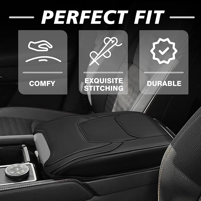 Muslogy Center Console Armrest Cover Compatible with Nissan Pathfinder 2022-2025 Comfort Armrest Pad Arm Rest Cushion Vegan Leather Protector Regular Thick