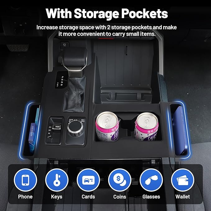 Canvcle Silicone Center Console Organizer for 2022-2025 Toyota Tundra Accessories - Center Console Gear Shift Panel Trim Cover Anti-Scratch Protective Pad with Cup Holder Inserts (Not for 2026 Tundra)