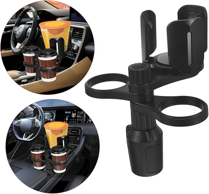 Adjustable Angle Car Cup Holder Expander with Tray Portable Vehicle Mounted Drink and Snack Rack for Cars Sturdy Non Slip Organizer for Cups Phones and Small Items