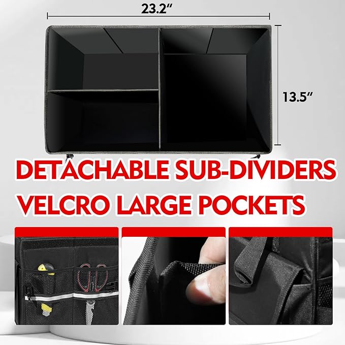 Car Organizer, Trunk Organizer for SUV, Waterproof Car Accessories for Women & Men, 55L Collapsible Trunk Organizer with Lid, 3 Compartment, 23.2"×13.5"×11"