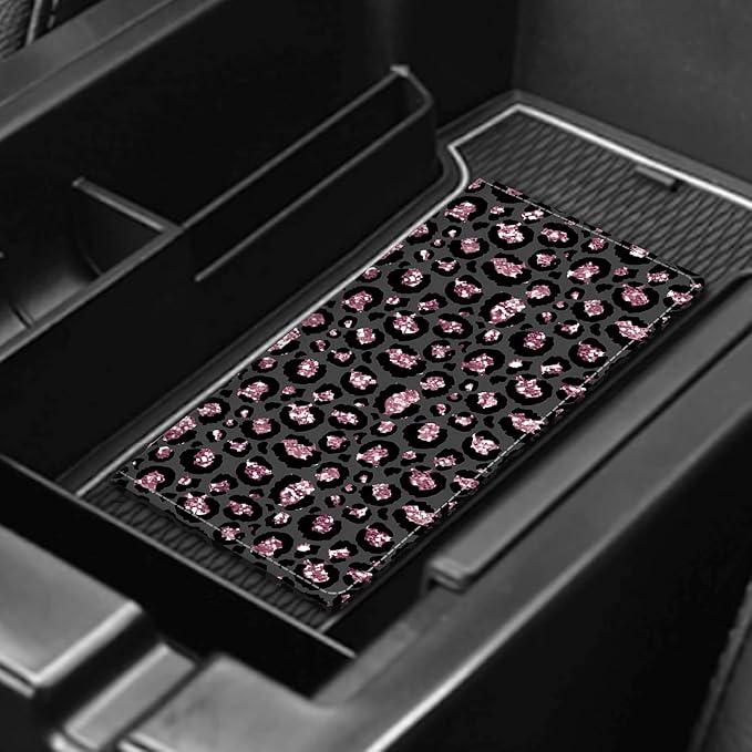 ADUQLZUX Leather Car Registration and Insurance Card Holder, Cute Car Accessories Vehicle Glove Box Car Organizer for Documents, Cards, License Glitter Sliver Leopard