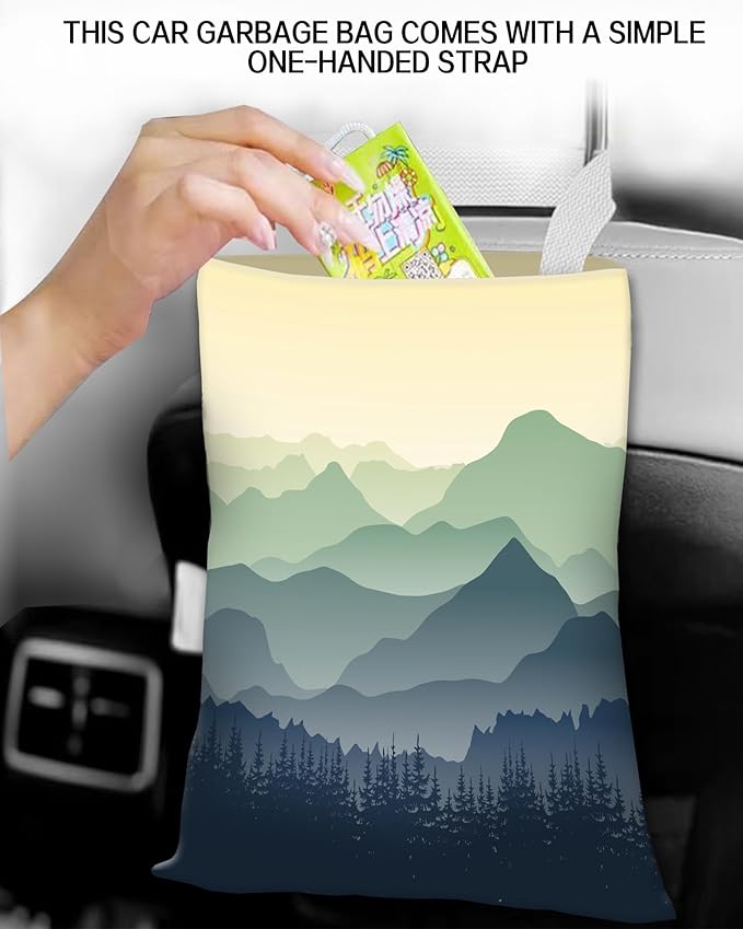 ANKVRP Car Garbage Can, Hanging Car Trash Can Bag for Back Seat Organizer, Cute Mountain Camping Vehicle Accessory