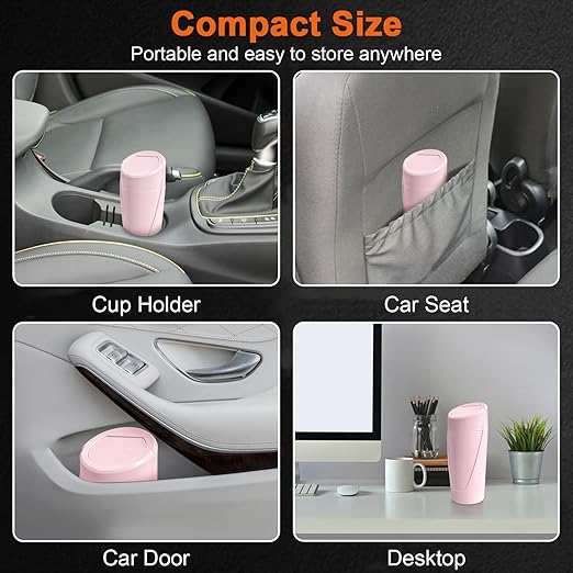 Kincown Car Trash Can, Mini Car Trash Bin with Lid, Leakproof Cup Holder Car Garbage Can with 20 Trash Bags, Vehicle Front Back Seat Organizers and Storage for Car, Home, Office, Pink