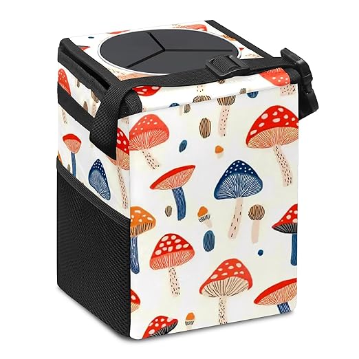GVGHIDZ Car Trash Can – Multi-Purpose, Lightweight and Portable with Durable Water-Resistant Coating, No Installation Required, Practical and Ample Capacity, Variety of Colors.Mushroom