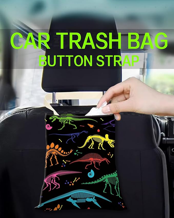 ANKVRP Car Garbage Can, Hanging Car Trash Can Bag for Vehicle, Travelling, Camping, Cute Car Back Seat Organizer, Cute Dinosaurs