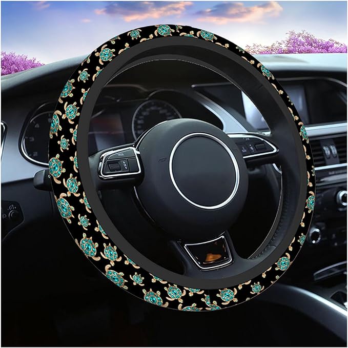 Swono Turtle with Stones Blue Car Neoprene Steering Wheel Cover Jewelry in The Form of A Turtle with Blue 15 Inch Anti-Slip Wheel Wrap Case Protector for SUV Sedan Vans Trucks