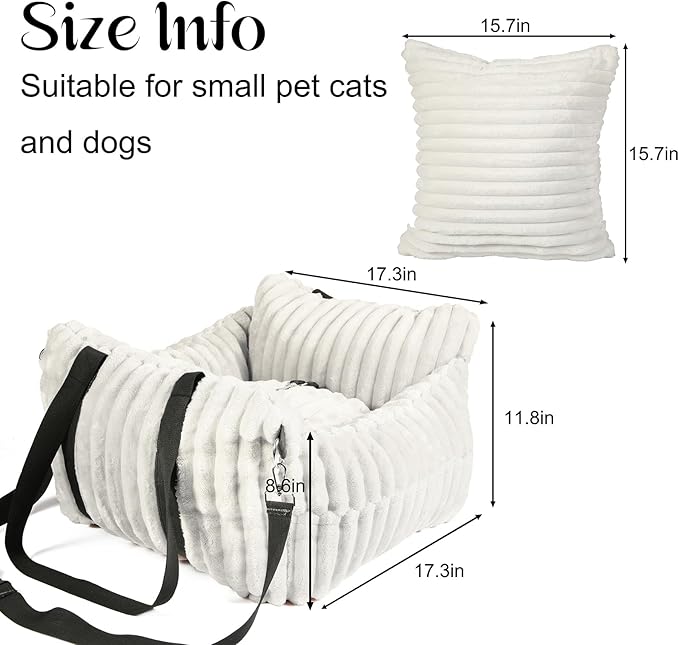 HOMLOVE Dog Car Booster Seat, for Small Dogs Under 30 lbs, Detachable Washable Travel Bed with Storage Pockets and Safety Belt (Beige, Medium)