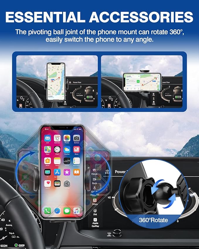 Autorder Car Phone Holder for 2023-2025 2026 Honda Accord Accessories Phone Mount with Dash Organizer 12.3-Inch Screen Cell Phone Automobile Cradles Hands-Free 360° Rotation(Not for LX/SE)