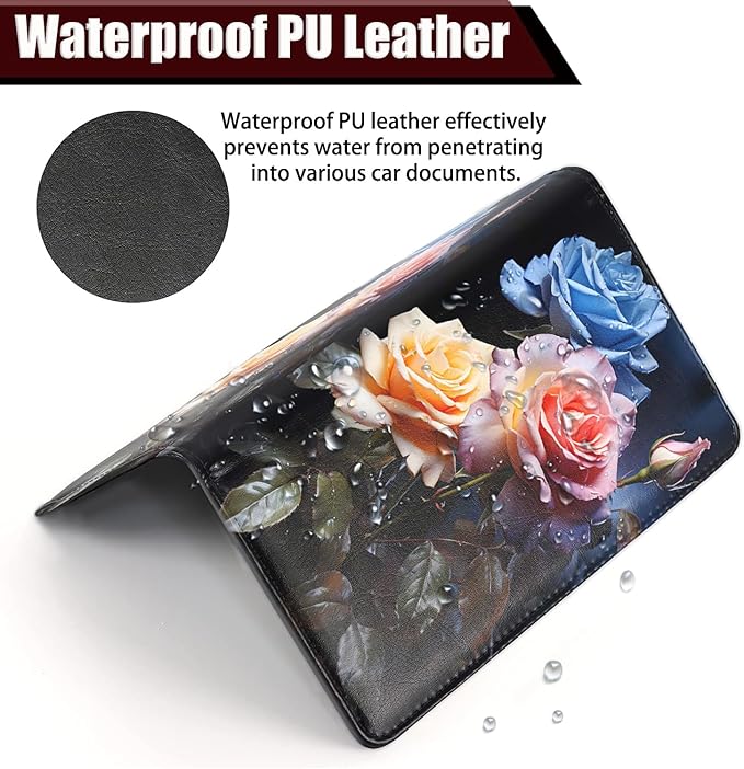 Yuxcfhjfe Car Registration and Insurance Holder, PU Leather Auto Document Holder for Men&Women, Vehicle Glove Box Compartment Organizer with Magnetic Shut for Driver's License, Peony Pattern