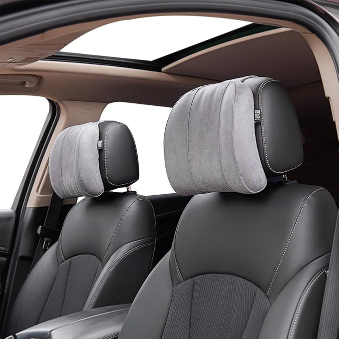 Forbell Premium Car Headrest Pillow Suede Memory Foam Neck Support for Drivers Ergonomic Auto Pillow with Slow Rebound Comfort