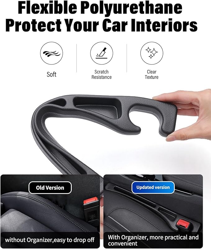 FOLUMAD Car Seat Gap Filler, 2 Pack No-Drop Seat Side Gap Seam Filler Organizer with Phone Holder, Universal Fit Fill The Gap Between Seat and Console, Perfect for Car SUV Truck Black