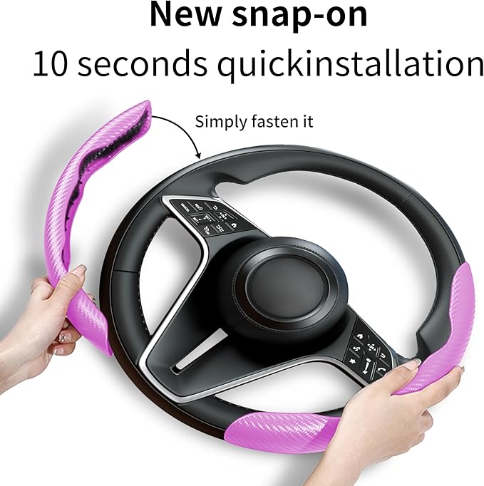 LevChall Carbon Fiber Steering Wheel Cover, 2-Piece Set Anti-Skid Comfortable Grip Segmented Butterfly Design, Easy Snap-On Installation Universal Fit 99% Cars, Pink