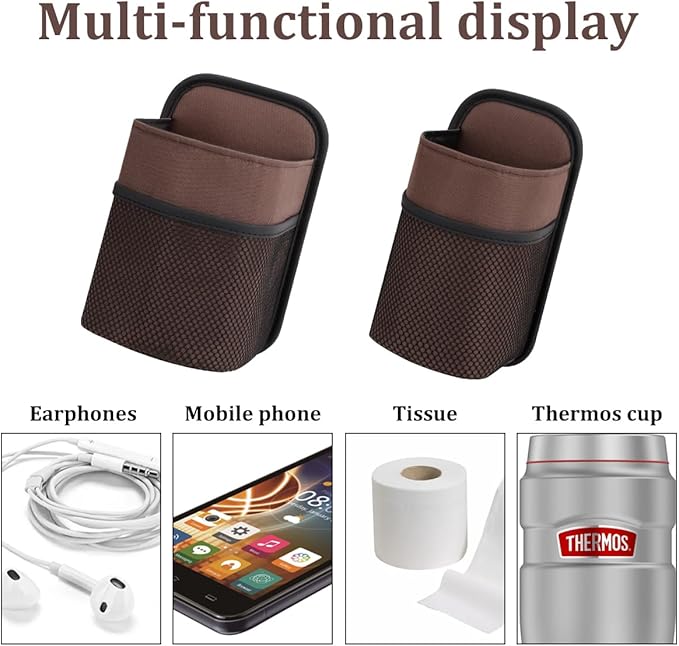 2 in 1 Large Car Cup Holder, Multifunctional Vehicle Seat Side Water Bottle Storage Hanging Bag with Mesh Pocket, Auto Interior Seat Side Organizer, Universal Fit (Medium/Brown)