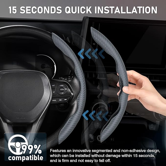 Cartist Steering Wheel Cover, Carbon Fiber Steering Wheel Cover for Men/Women, Anti-Slip, Comfortable Grip, Durable, Universal for 99% Car Interior Accessories (Dark Gray)